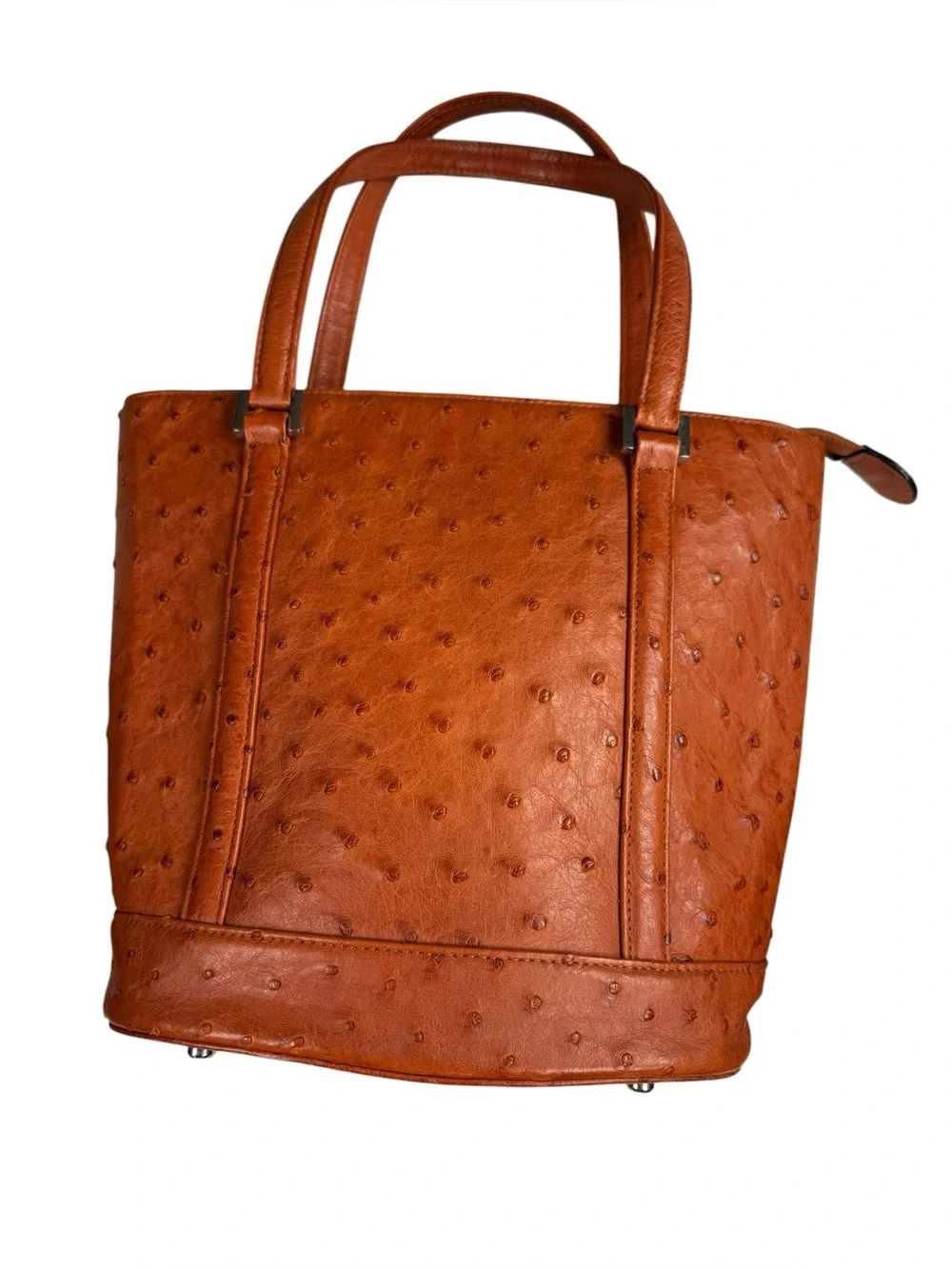 Genuine Ostrich Leather Tote Bag Satchel Orange Terracotta Exotic Skin Handbag
